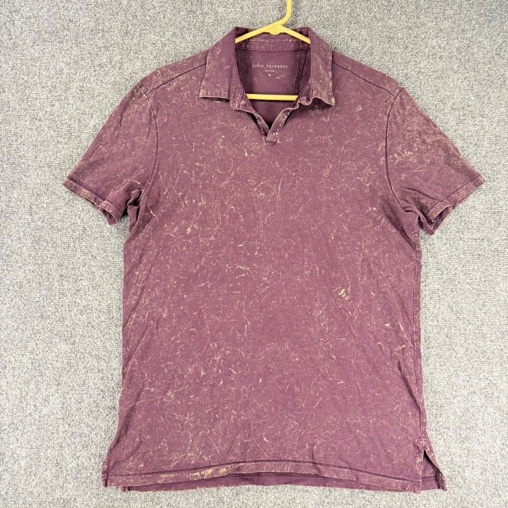 John Varvatos Acid Wash Polo Shirt Mens Medium Purple Cotton Short Sleeve